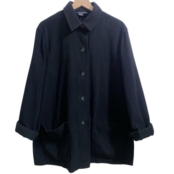 Vintage Black Wool Angora Button Pea Coat Size 16 - Picture 1 of 5